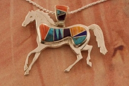 Calvin Begay Genuine Gemstone Sterling Silver Horse Pendant